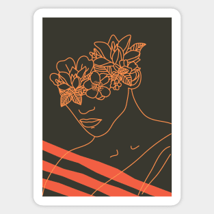 Woman portrait with flowers in lineart style Sticker